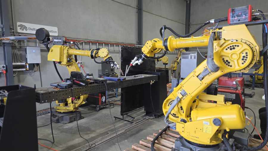 FANUC robot arms and welding equipment in Delta Automation's Rutherford workshop